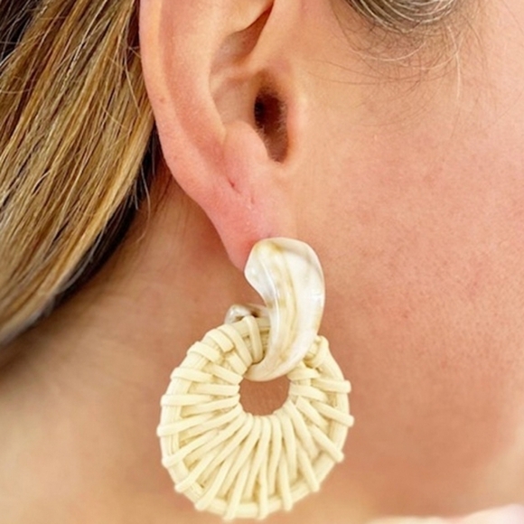 Boho drop statement tan earrings Neutral artsy Resin Festival casual 💖 2/$30 - Picture 3 of 14